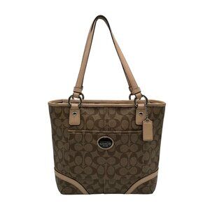 Coach Brown And Tan Coated Canvas Peyton Heritage Shoulder Tote Bag F18922